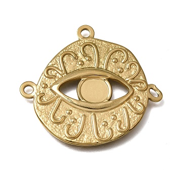 304 Stainless Steel Connector Cabochon Settings, Round with Evil Eye, Multi-Strand Links, Real 18K Gold Plated, 37.5x41x2.4mm, Hole: 2.3mm, Tray Size: 8mm