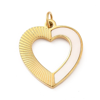 Natural Shell Pendants, Heart Charms with Ion Plating(IP) 304 Stainless Steel Findings, with Jump Rings, Real 14K Gold Plated, 16.5x15x1.3mm, Hole: 2mm