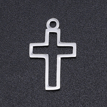 201 Stainless Steel Laser Cut Pendants, Cross, Stainless Steel Color, 16x10.5x1mm, Hole: 1.4mm