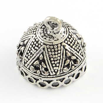 Alloy Cord Ends, End Caps, Tibetan Style, Cadmium Free & Lead Free, Antique Silver, 21x21x20.5mm, Hole: 3mm, about 130pcs/1000g, Inner Diameter: 16mm