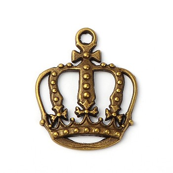 Tibetan Style Alloy Pendants, King Crown, Antique Bronze, Lead Free and Cadmium Free and Nickel Free, 34x28x4mm, Hole: 3.1mm
