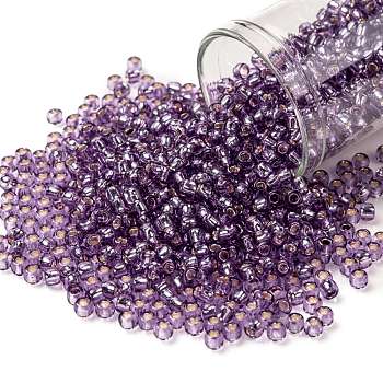 TOHO Round Seed Beads, Japanese Seed Beads, (2219) Silver Lined Light Grape, 8/0, 3mm, Hole: 1mm, about 1110pcs/50g