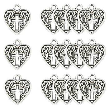 PandaHall Elite Tibetan Style Alloy Pendants, Heart with Cross Cadmium Free & Lead Free, Antique Silver, 15x16x2mm