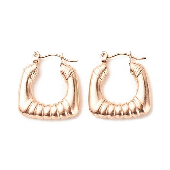 Ion Plating(IP) 304 Stainless Steel Chunky Rectangle Hoop Earrings for Women, Rose Gold, 22x20mm, Pin: 0.8mm