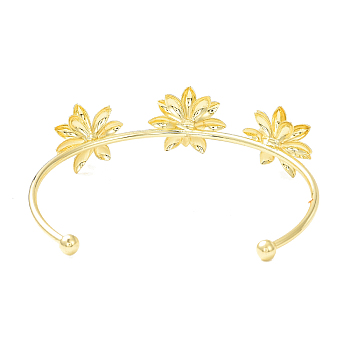 Alloy Flower Open Cuff Bangle for Women, Golden, Inner Diameter: 1-3/4x2-3/8 inch(4.3x6.1cm)
