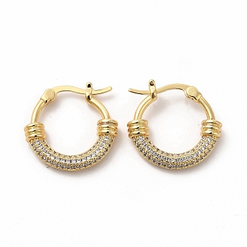 Clear Cubic Zirconia Hoop Earrings, Brass Jewelry for Women, Golden, 21x22x4.5mm, Pin: 1.5x0.6mm