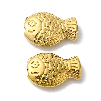 304 Stainless Steel Beads, Fish, Golden, 8x12x3.5mm, Hole: 1.6mm