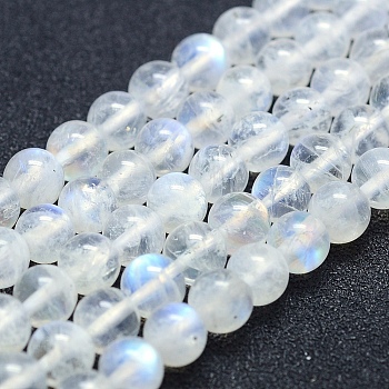 Natural Rainbow Moonstone Beads Strands, Grade A, Round, 6mm, Hole: 1mm, about 67pcs/strand, 15.7 inch(40cm)