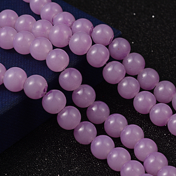 Imitation Jade Glass Beads Strands, Spray Painted, Round, Violet, 8mm, Hole: 1.3~1.6mm, about 100pcs/strand, 31.4 inch