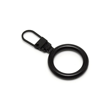 Alloy Zipper Puller, Zip Pull Tab Replacement, Garment and Bag Accessories, Round, Electrophoresis Black, 4.5x2.3x0.4cm, Hole: 10x6.5mm