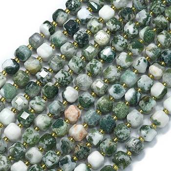 Natural Tree Agate Beads Strands, with Seed Beads, Faceted Table Cut Cube, 8x8x8mm, Hole: 0.6mm, about 38pcs/strand, 15.35''(39cm)