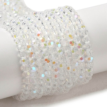 Electroplate Transparent Glass Beads Strands, Faceted, Round, Rainbow Plated, Clear AB, 3mm, Hole: 0.8mm, about 164~166pcs/strand, 19.69~19.88 inch(50~50.5cm)