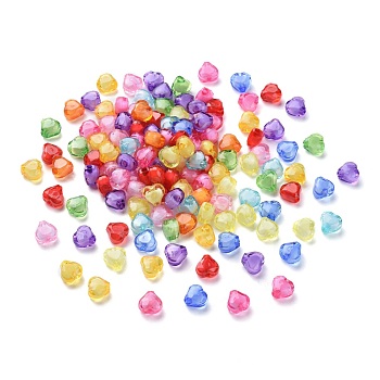Transparent Acrylic Beads, Bead in Bead, Faceted, Heart, Mixed Color, 9x10x6mm, Hole: 2mm, about 1700pcs/500g