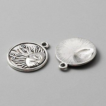 Tibetan Style Alloy Pendants, Flat Round with Sun Charms, Antique Silver, 22.5x19x2.5mm, Hole: 1.6mm