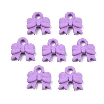 Spray Painted Alloy Charms, Cadmium Free & Lead Free, Bowknot, Medium Orchid, 9.5x9x2mm, Hole: 1.5mm
