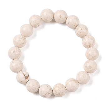 Natural Fossil Round Beaded Stretch Bracelets, Seashell Color, Inner Diameter: 2 inch(5cm), 10mm