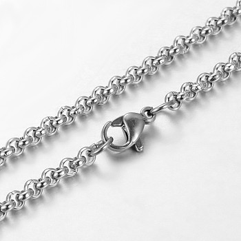 304 Stainless Steel Rolo Chain Necklaces, with Lobster Claw Clasp, Stainless Steel Color, 23.7 inch(60.2cm)