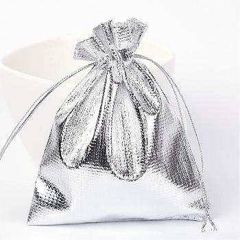 Rectangle Organza Bags, Drawstring Pouches Bags, Party Wedding Cookies Candy Jewelry Bags, Silver, 12x10cm