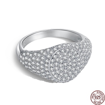 Rhodium Plated 925 Sterling Silver Signet Finger Ring with Cubic Zirconia, with S925 Stamp, Real Platinum Plated, 2.4~12.45mm, US Size 7(17.3mm)
