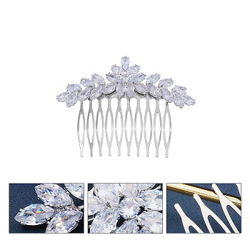 Cubic Zirconia Hair Combs, Hair Accessories for Woman Girls, for Wedding Dress, Platinum, 80x59mm