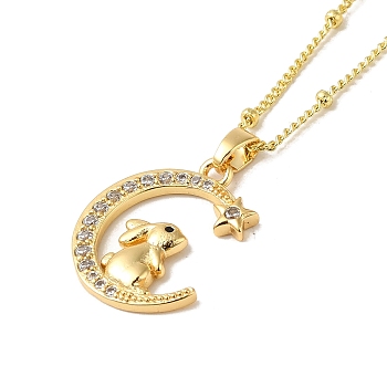 Brass Micro Pave Clear Cubic Zirconia Pendants Necklaces, The 12 Animals of the Chinese Zodiac, Real 18K Gold Plated, Rabbit, 17.28 inch(43.9cm)