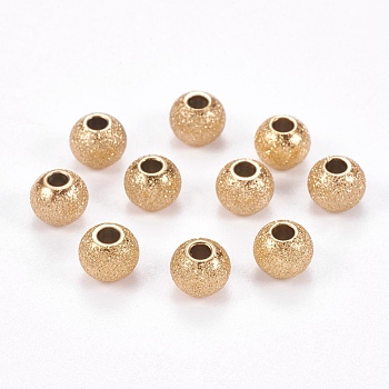Ion Plating(IP) 304 Stainless Steel Textured Beads, Round, Golden, 6x5mm, Hole: 2mm