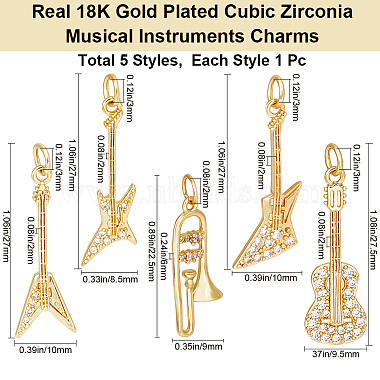 5pcs 5 style Rack Plating Brass Micro Pave Clear Cubic Zirconia Musical Instrument Pendants(KK-BBC0012-92)-2
