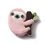Food Grade Eco-Friendly Silicone Beads, Sloth, Pink, 32x34x8.5mm, Hole: 3mm(SIL-WH0002-44A)