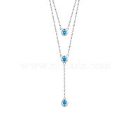 SHEGRACE 925 Sterling Silver Two-Tiered Necklaces, with Three Round Blue AAA Cubic Zirconia Pendant, Platinum, 14.96 inch~16.54 inch(38~42cm)(JN702A)