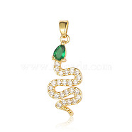 Brass Micro Pave Cubic Zirconia Pendants, Snake Charms, Real 18K Gold Plated, 28x12x2.2mm(ZIRC-ZIRC-OY001-24-G)