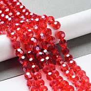 Electroplate Glass Bead Strands, Pearl Luster Plated, Faceted(32 Facets), Round, Red, 8x7mm(EGLA-R015-8mm-20)