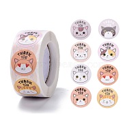 Flat Round Paper Thank You Stickers, Cartoon Animal Pattern with Word Thank you, Self-Adhesive Gift Tag Labels Youstickers, Cat Pattern, 6.3x2.95cm, 500pcs/roll(DIY-C042-12A)