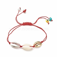 Acrylic & Alloy Shell Braided Bead Bracelet with Lampwork Evil Eye, Adjustable Bracelet for Women, Red, Inner Diameter: 1/2~3-1/2 inch(1.4~8.8cm)(BJEW-JB08131-01)