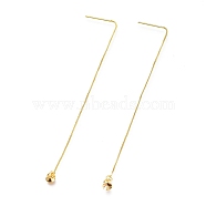 Brass Stud Earring Findings, Ear Thread, with Box Chains and Bead Cap Pendant Bails, Golden, 109mm, Pin: 0.8mm(X-KK-O130-01G)
