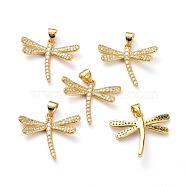 Brass Micro Pave Clear Cubic Zirconia Pendants, with Jump Ring, Long-Lasting Plated, Dragonfly, Real 18K Gold Plated, 20x24x3mm, Hole: 5x3mm(ZIRC-L100-103G)