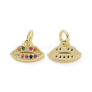 Brass Micro Pave Colorful Cubic Zirconia Charms, with Jump Ring, Lip, Real 18K Gold Plated, 7x10x1.7mm, Hole: 3.2mm(KK-E068-VF160)