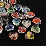 Handmade Luminous Inner Flower Lampwork Beads, Heart, Mixed Color, 15~16x15~16x9~10mm, Hole: 1~2mm(X-LAMP-R128-M)