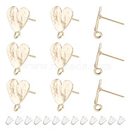 10Pcs Heart Shape Brass Stud Earring Findings, with Vertical Loop and 20Pcs Plastic Ear Nuts, Real 18K Gold Plated, 14x13mm, Hole: 1.6mm, Pin: 0.7mm(KK-AR0004-02)