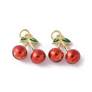 Brass Enamel Charms, with Jump Ring, Real 16K Gold Plated, Fruits Charms, Cherry, 14.5x14.5x7mm, Hole: 3mm(KK-D336-06G-04)