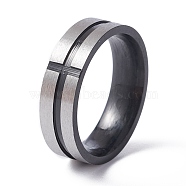 Stainless Steel Plain Band Rings, Cross Grooved Ring for Women, Gunmetal & Stainless Steel Color, US Size 7 3/4(17.9mm)(RJEW-TAC0002-006B-BP)