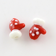 Handmade Lampwork Beads, Glove for Christmas, Red, 18~19x14x9~10mm, Hole: 1mm(LAMP-R009-02)