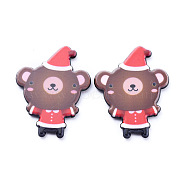 Painted Acrylic Cabochons, for Christmas Day, Bear with Hat, Brown, 37x29.5x3.5mm(KY-D011-03)
