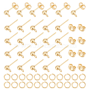 100Pcs 304 Stainless Steel Ball Stud Earring Findings, with Horizontal Loops & 100Pcs Ear Nuts & 100Pcs Open Jump Rings, Golden, 15x7x4mm, Hole: 1.7mm, Pin: 0.8mm(DIY-UN0004-36)