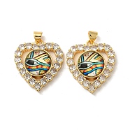 Real 18K Gold Plated Brass Pendants, with Glass and Acrylic, Heart with Evil Eye Charms, Colorful, 26x22.5x7mm, Hole: 4.5x3.5mm(KK-L209-005G-04)