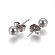 304 Stainless Steel Ball Stud Earrings, Stainless Steel Color, 5mm, Pin: 0.8mm(EJEW-F0061-06E-P)