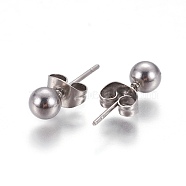 Tarnish Resistant 304 Stainless Steel Ball Stud Earrings, Stainless Steel Color, 5mm, Pin: 0.8mm(EJEW-F0061-06E-P)