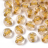 Transparent Acrylic Beads, Flat Round, Moon & Heart Flower & Star, Goldenrod, 7x4mm, Hole: 1.5mm, about 3700pcs/500g(TACR-N010-002A)