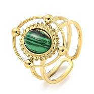 Ion Plating(IP) 304 Stainless Steel Synthetic Malachite Cuff Rings, Oval Wide Band Open Rings for Women Men, Real 18K Gold Plated, 16x18.5mm, Inner diameter: Adjustable.(G-Z056-04G-03)