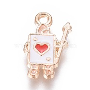 Alloy Pendants, with Enamel, Poker Card Soldiers, Light Gold, Red, 15x10x1.7mm, Hole: 1.5mm(X-PALLOY-I166-11KCG-C)
