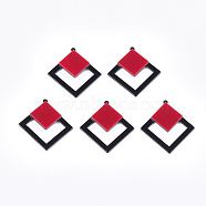 Cellulose Acetate(Resin) Big Pendants, Rhombus, Red, 51x48x4mm, Hole: 1.6mm(KY-T008-16C)